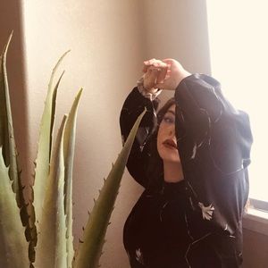 Black Floral Print Balloon Sleeve Dress